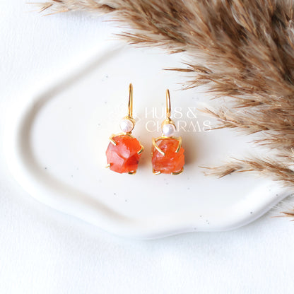 RAW STONE DROP WITH PEARL - CARNELIAN