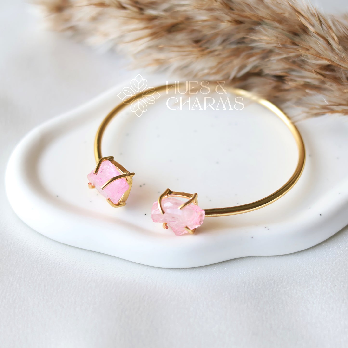 GOLDEN RAW DYED STONE BANGLE - BABY PINK