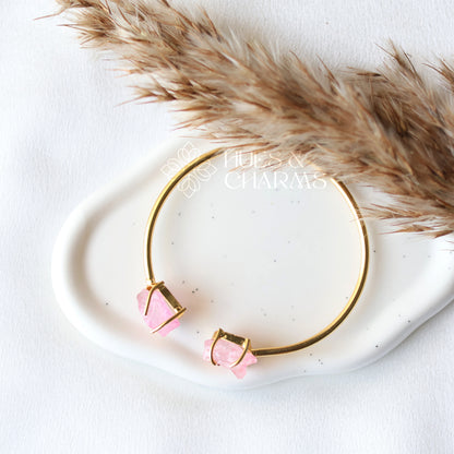 GOLDEN RAW DYED STONE BANGLE - BABY PINK