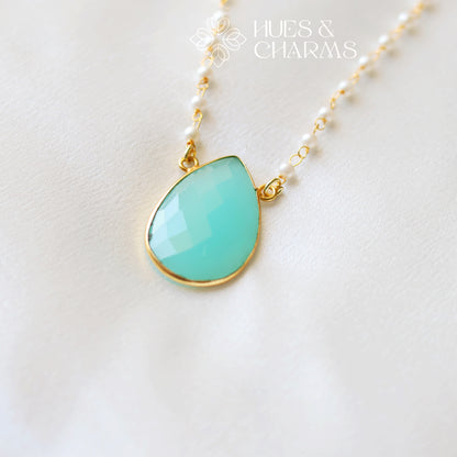 DROP SHAPE GLOSSY NECKPIECE- AQUA