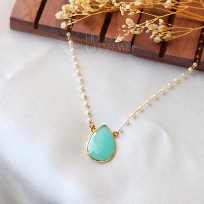 DROP SHAPE GLOSSY NECKPIECE- AQUA