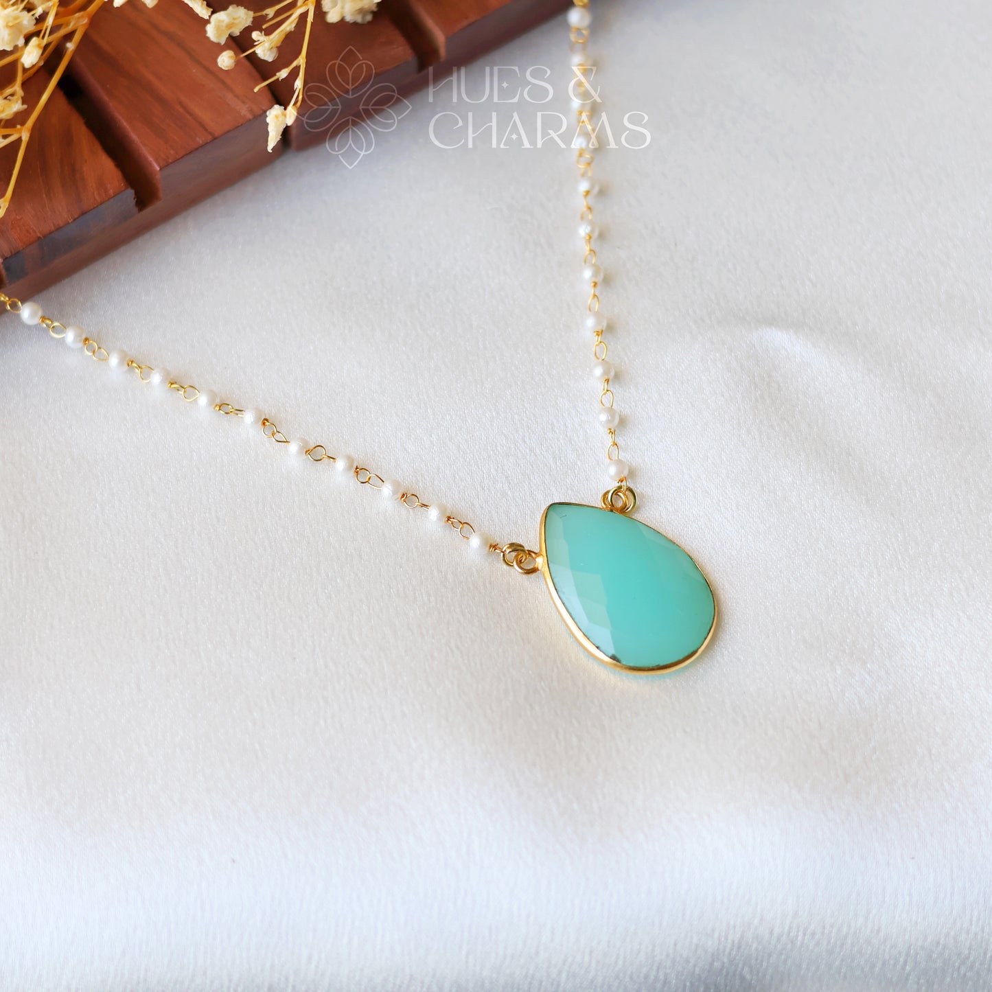 DROP SHAPE GLOSSY NECKPIECE- AQUA