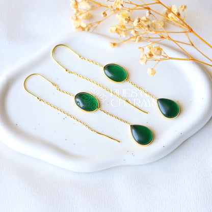 GOLDEN NEEDLE AND THREAD GLOSSY DROP EARRING - GREEN