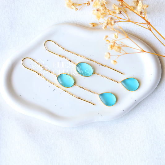 GOLDEN NEEDLE AND THREAD GLOSSY DROP EARRING - SKY BLUE