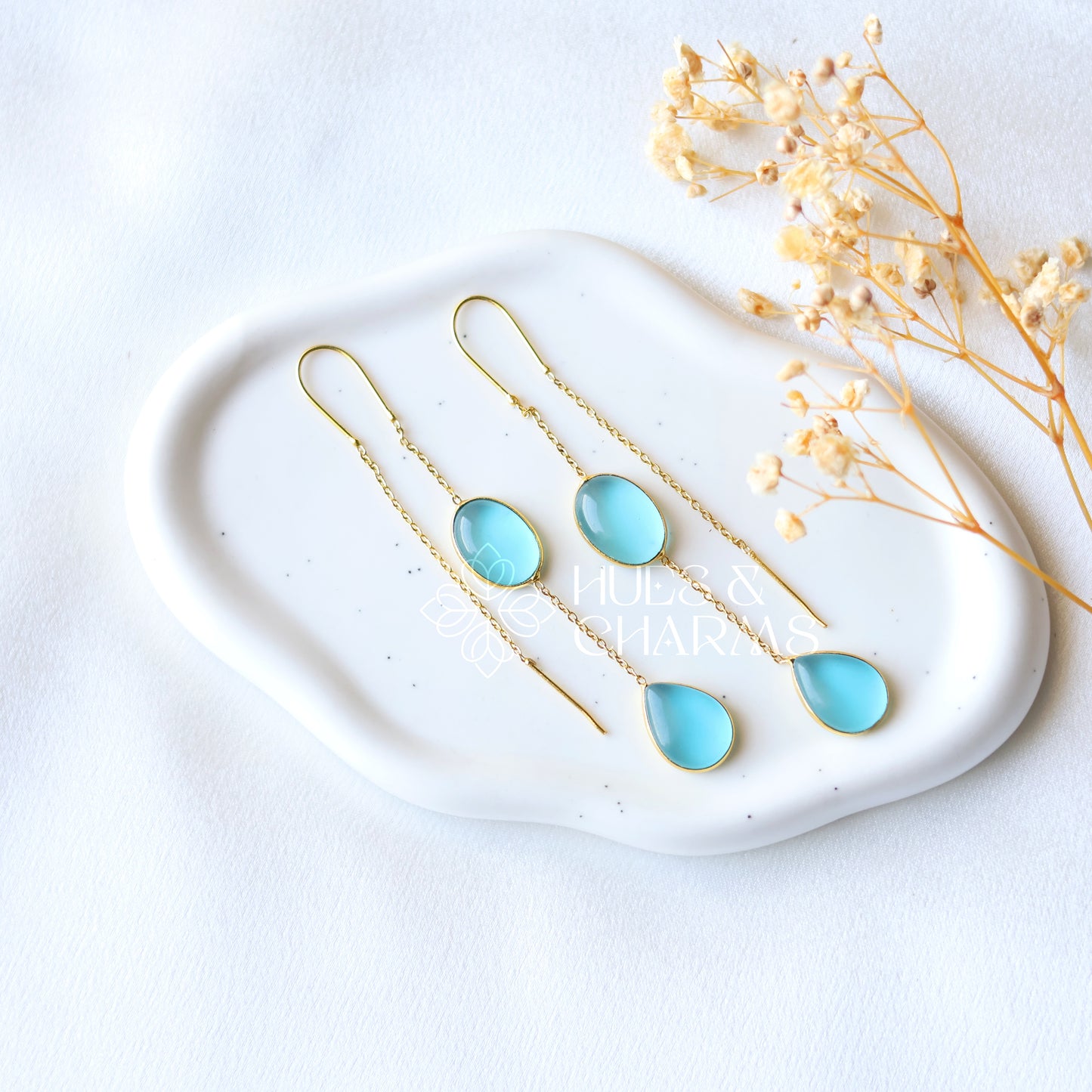 GOLDEN NEEDLE AND THREAD GLOSSY DROP EARRING - SKY BLUE