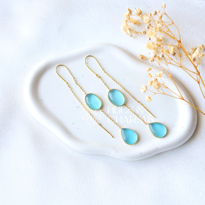 GOLDEN NEEDLE AND THREAD GLOSSY DROP EARRING - SKY BLUE