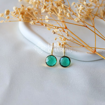 GLOSSY ROUND DROP EARRINGS- EMERALD GREEN