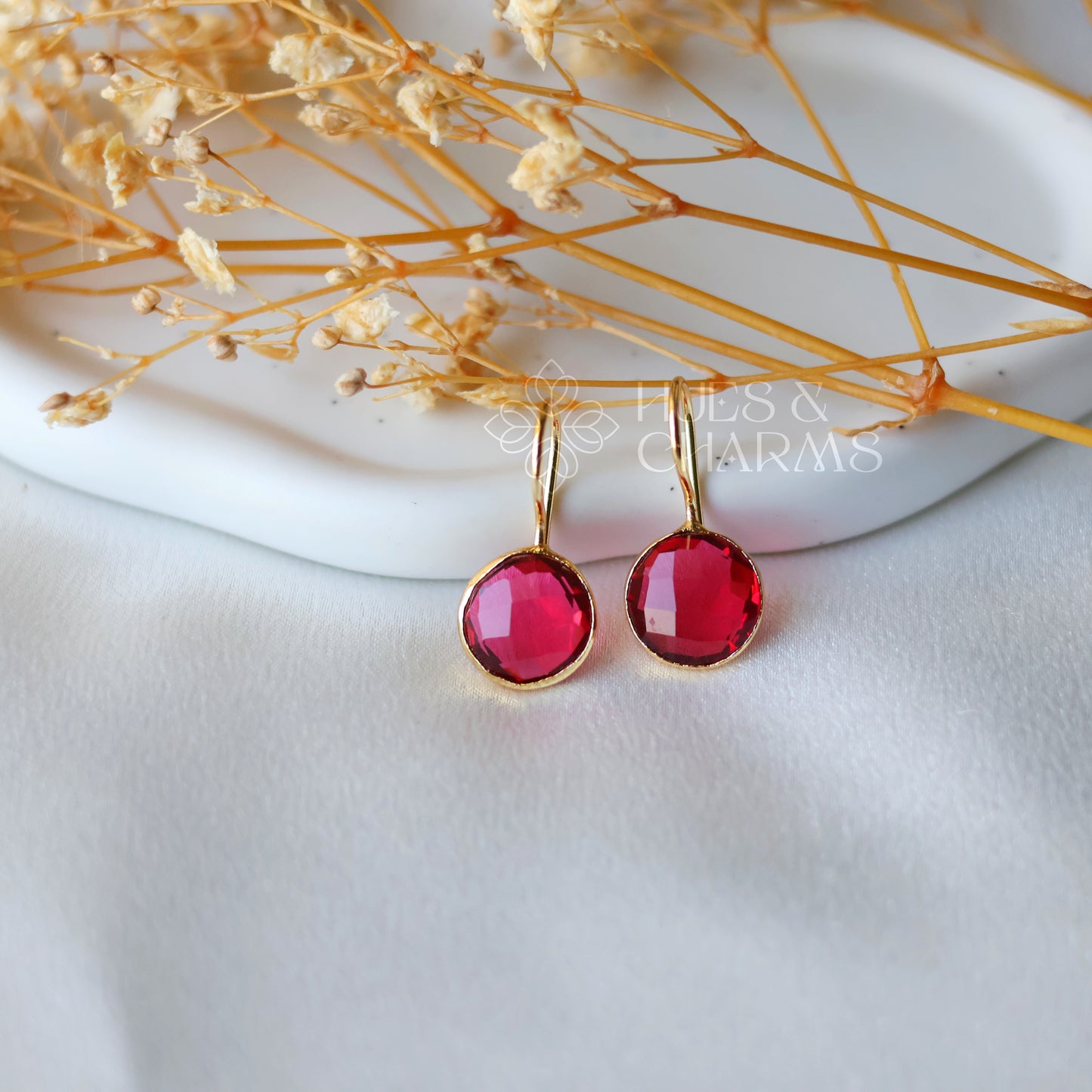 GLOSSY ROUND DROP EARRINGS- BRIGHT MAROON