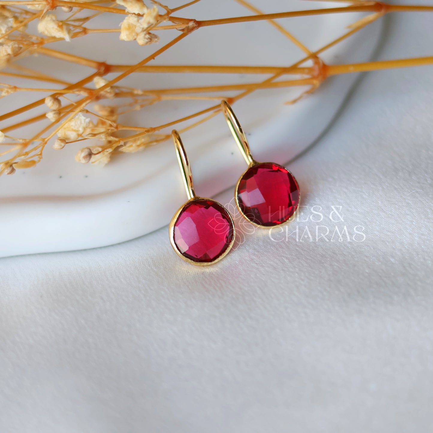 GLOSSY ROUND DROP EARRINGS- BRIGHT MAROON