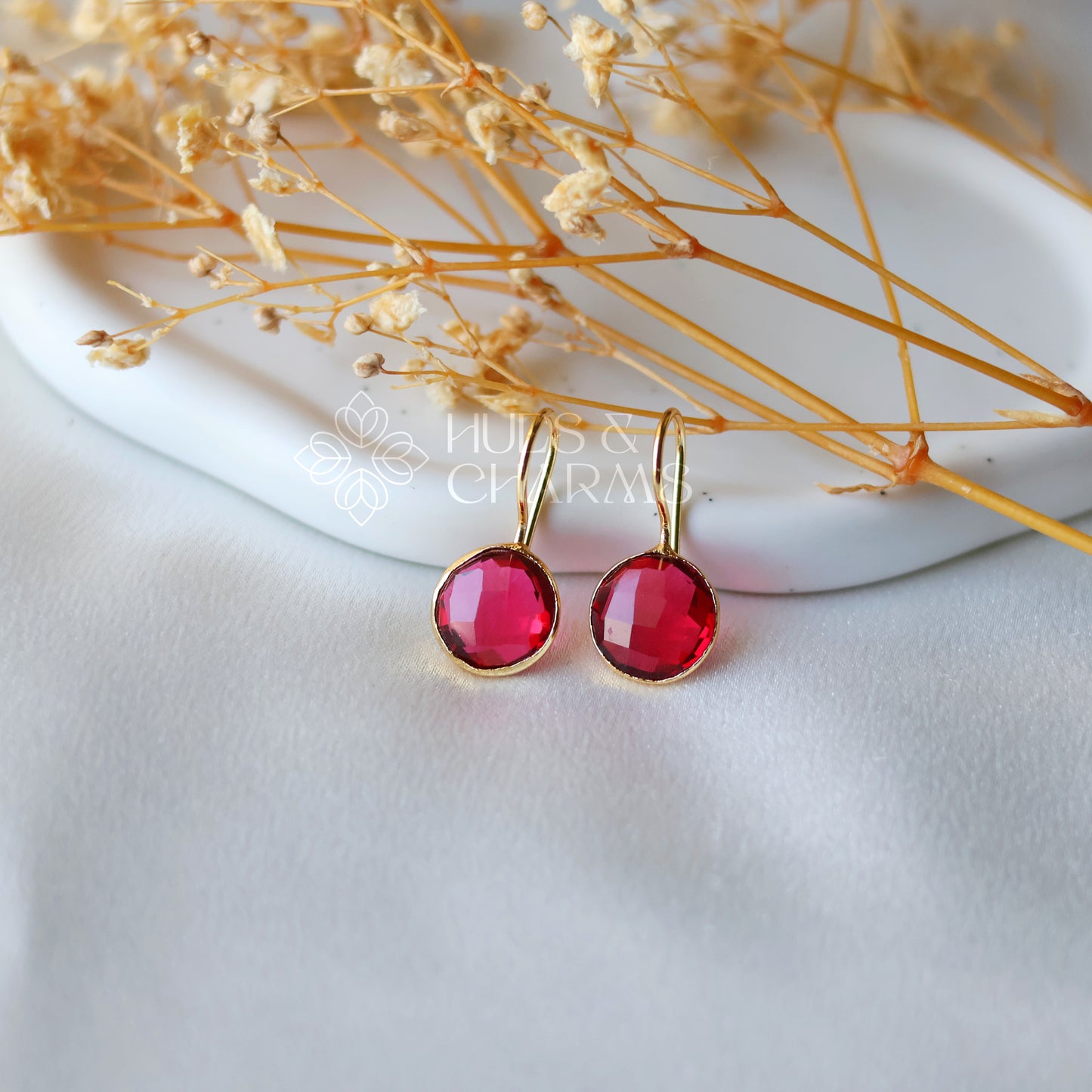 GLOSSY ROUND DROP EARRINGS- BRIGHT MAROON