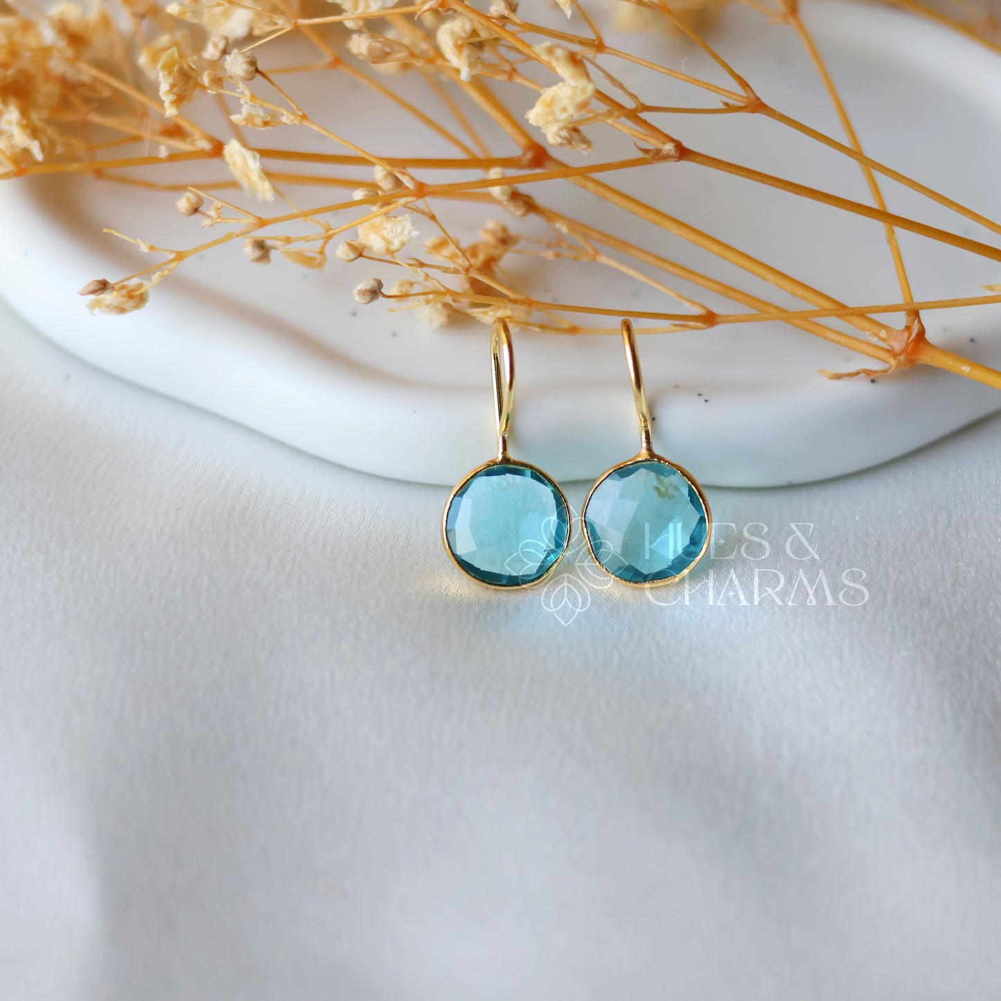 GLOSSY ROUND DROP EARRINGS- OCEAN BLUE