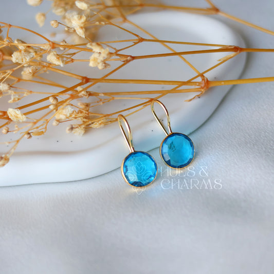 GLOSSY ROUND DROP EARRINGS- SKY BLUE