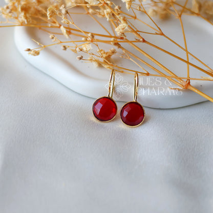 GLOSSY ROUND DROP EARRINGS- RED