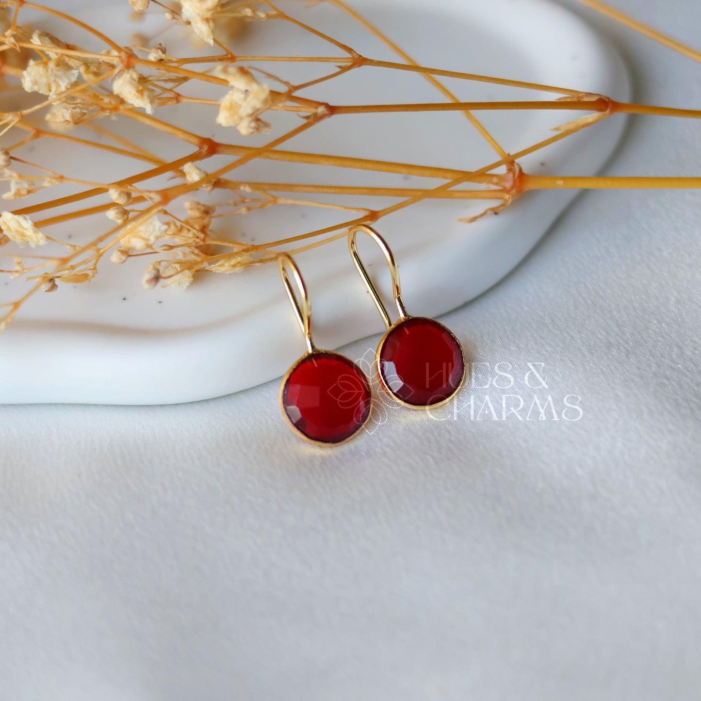 GLOSSY ROUND DROP EARRINGS- RED