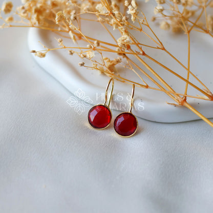 GLOSSY ROUND DROP EARRINGS- RED