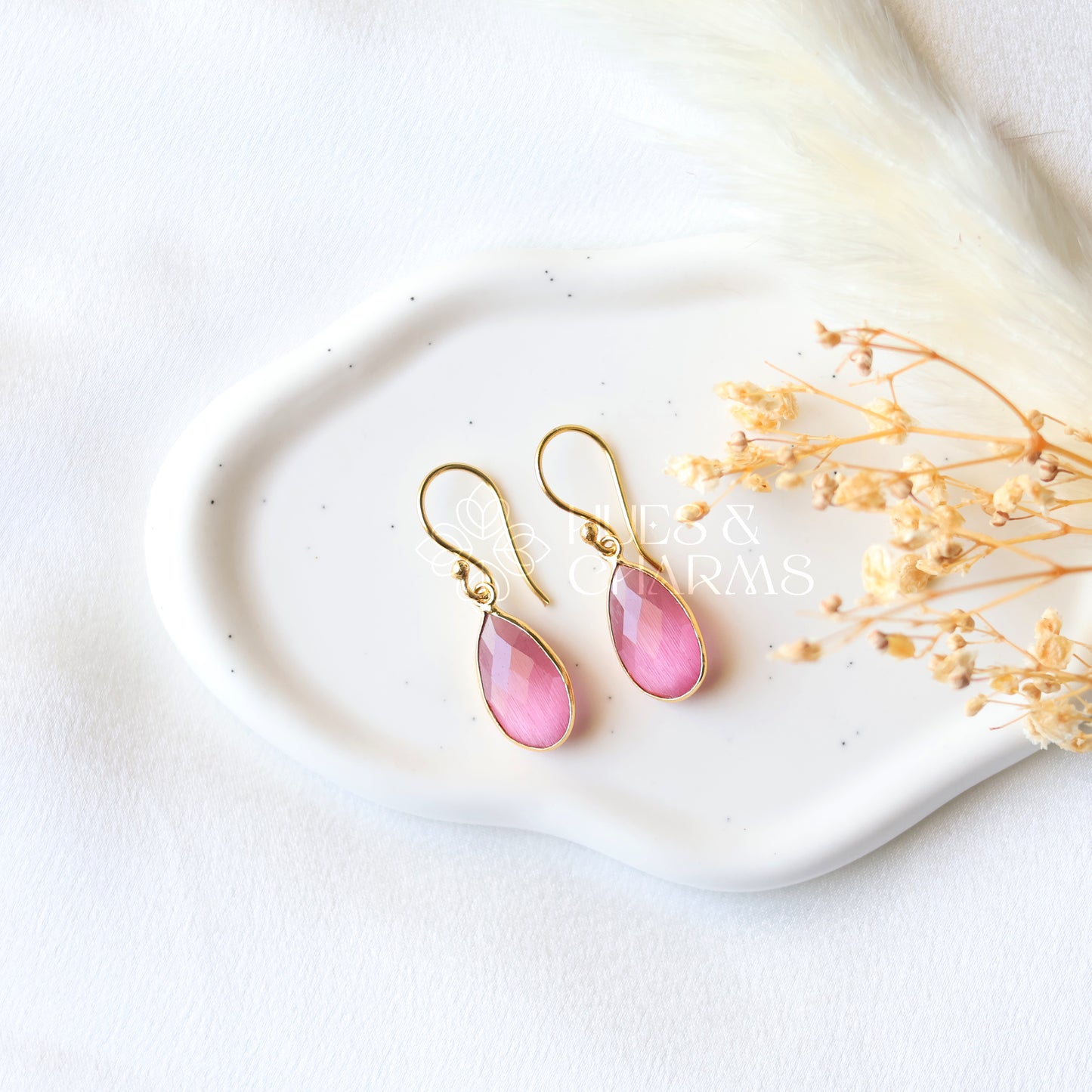 GOLDEN RAIN DROP EARRINGS- PINK