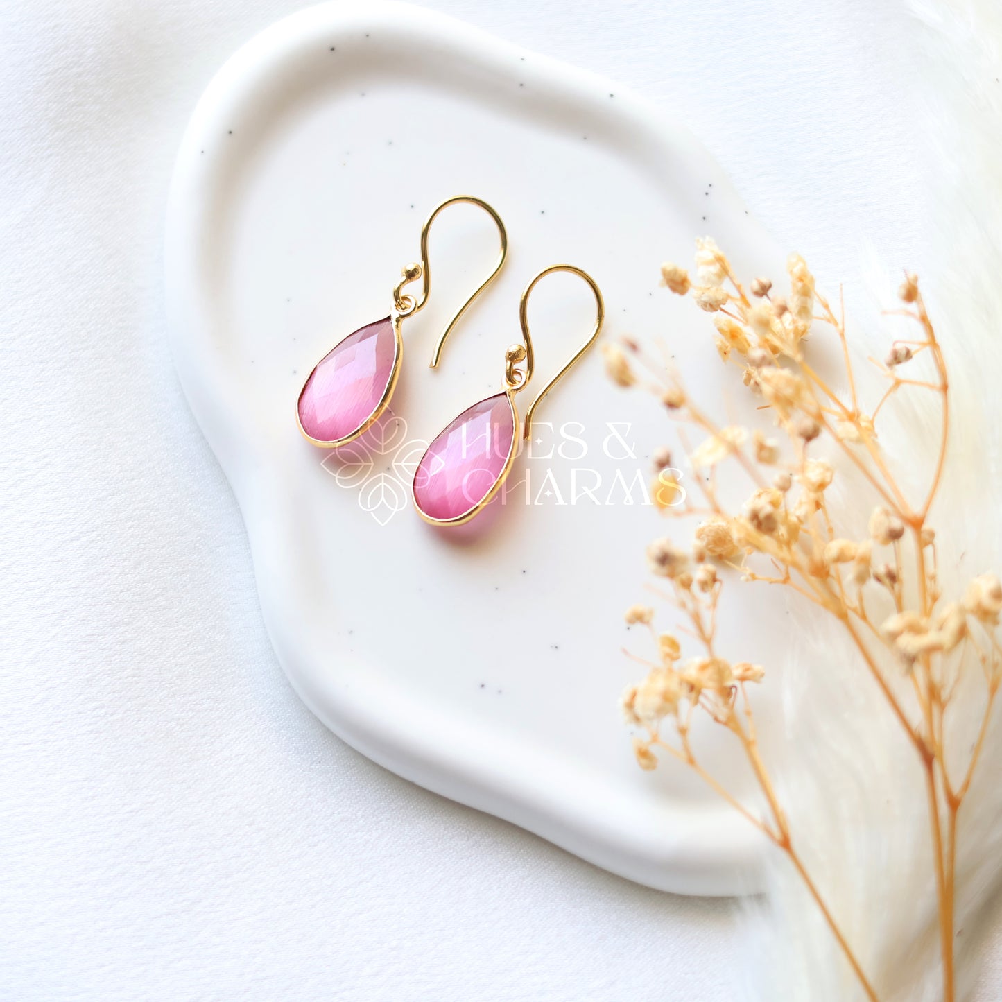 GOLDEN RAIN DROP EARRINGS- PINK