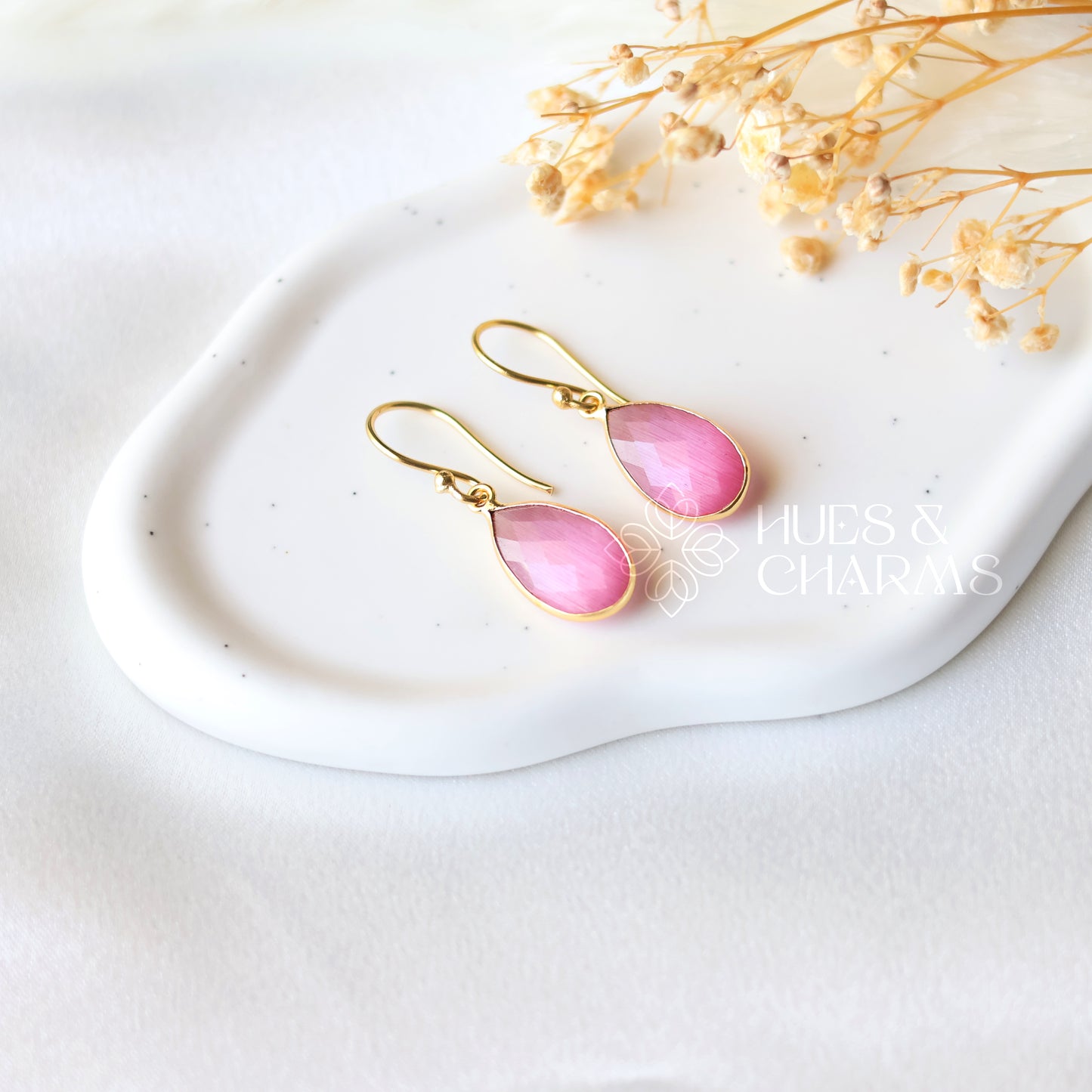 GOLDEN RAIN DROP EARRINGS- PINK