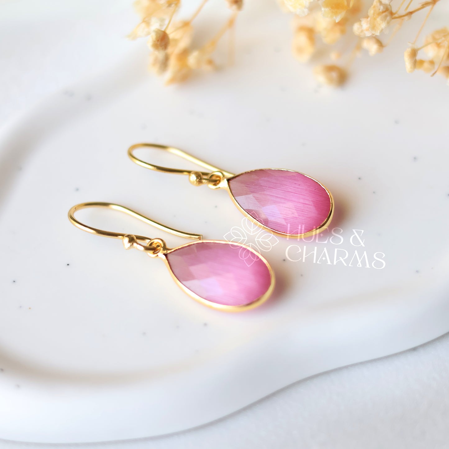 GOLDEN RAIN DROP EARRINGS- PINK