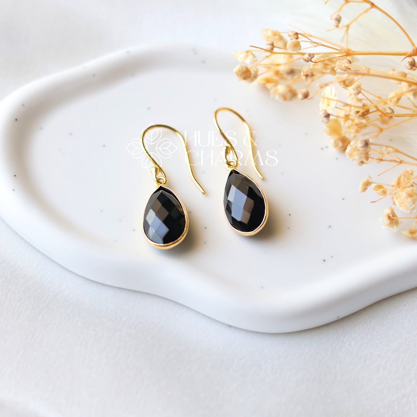 GOLDEN RAIN DROP EARRINGS- BLACK