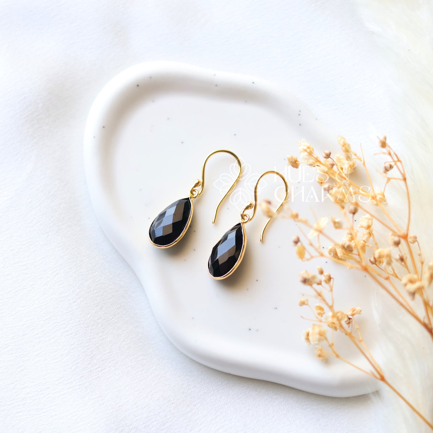 GOLDEN RAIN DROP EARRINGS- BLACK