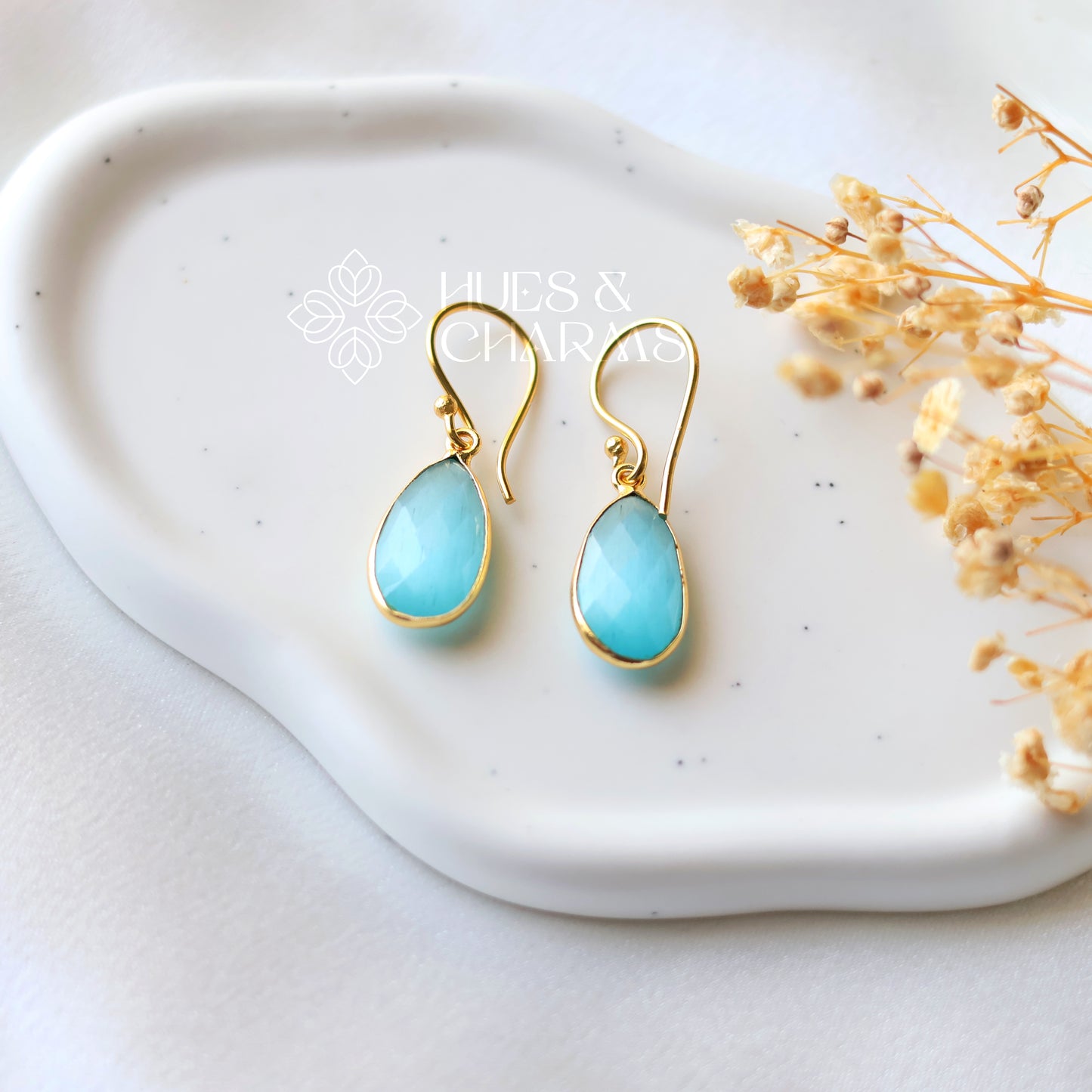 GOLDEN RAIN DROP EARRINGS- AQUA