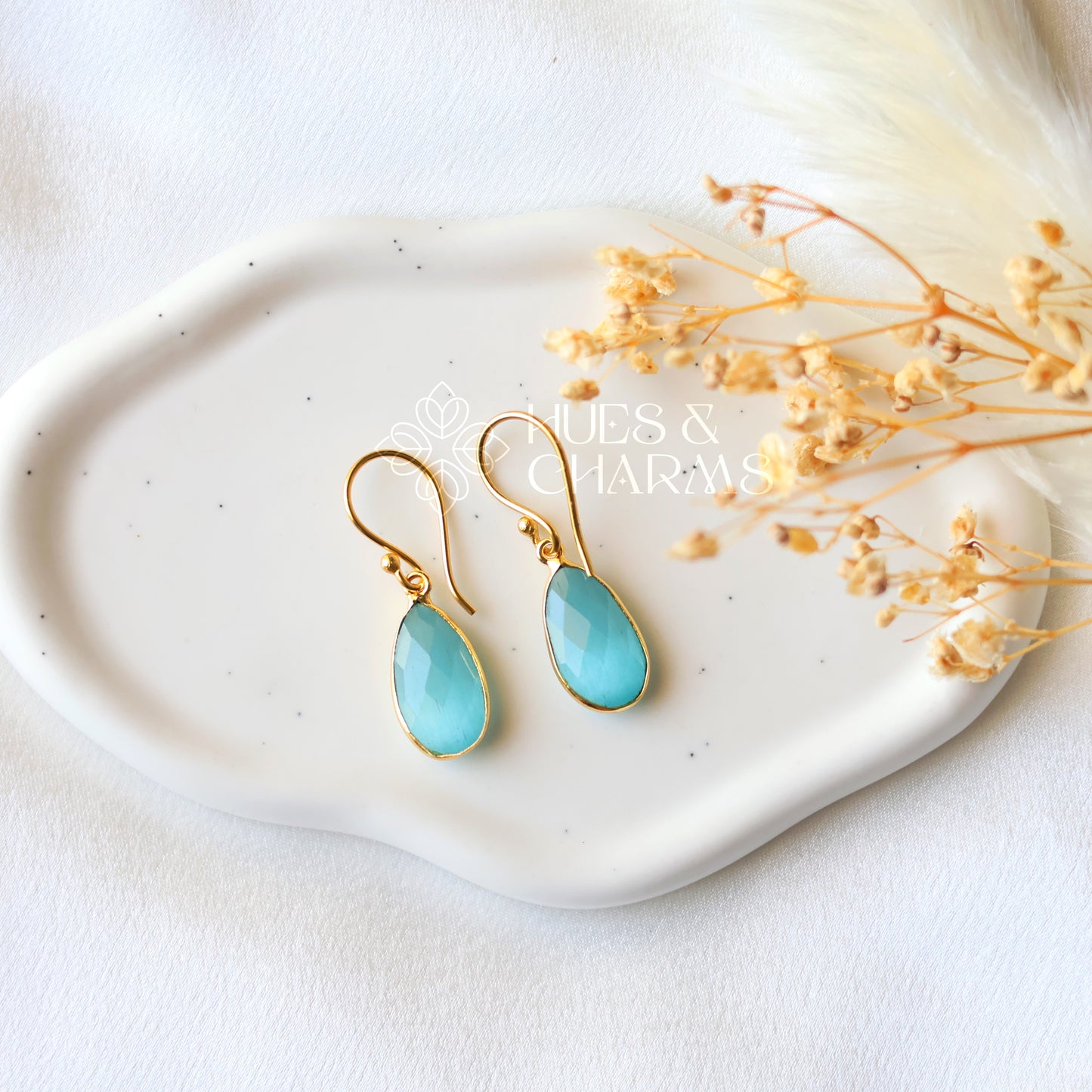 GOLDEN RAIN DROP EARRINGS- AQUA