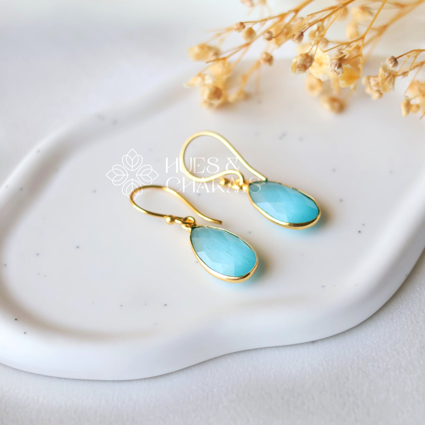 GOLDEN RAIN DROP EARRINGS- AQUA