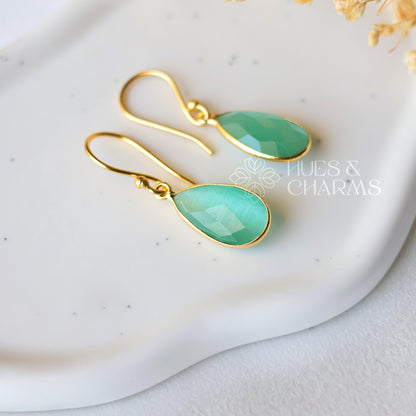 GOLDEN RAIN DROP EARRINGS- OCEAN GREEN