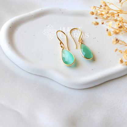 GOLDEN RAIN DROP EARRINGS- OCEAN GREEN