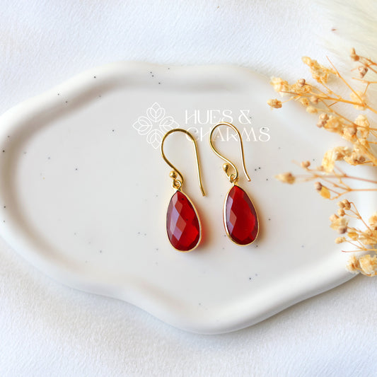 GOLDEN RAIN DROP EARRINGS - RED