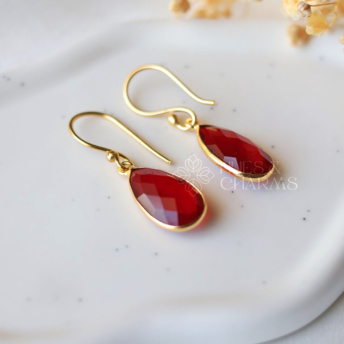 GOLDEN RAIN DROP EARRINGS - RED