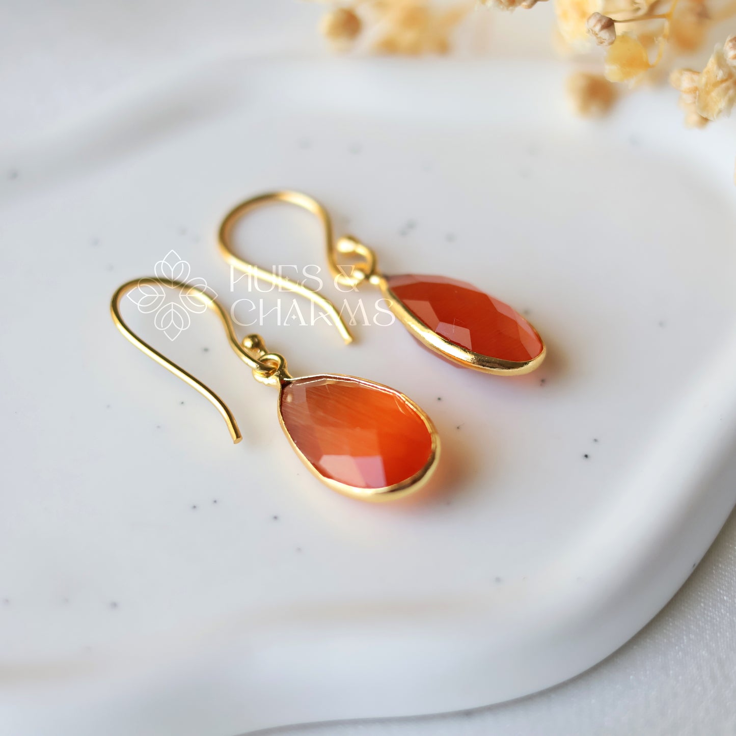 GOLDEN RAIN DROP EARRINGS - CORAL