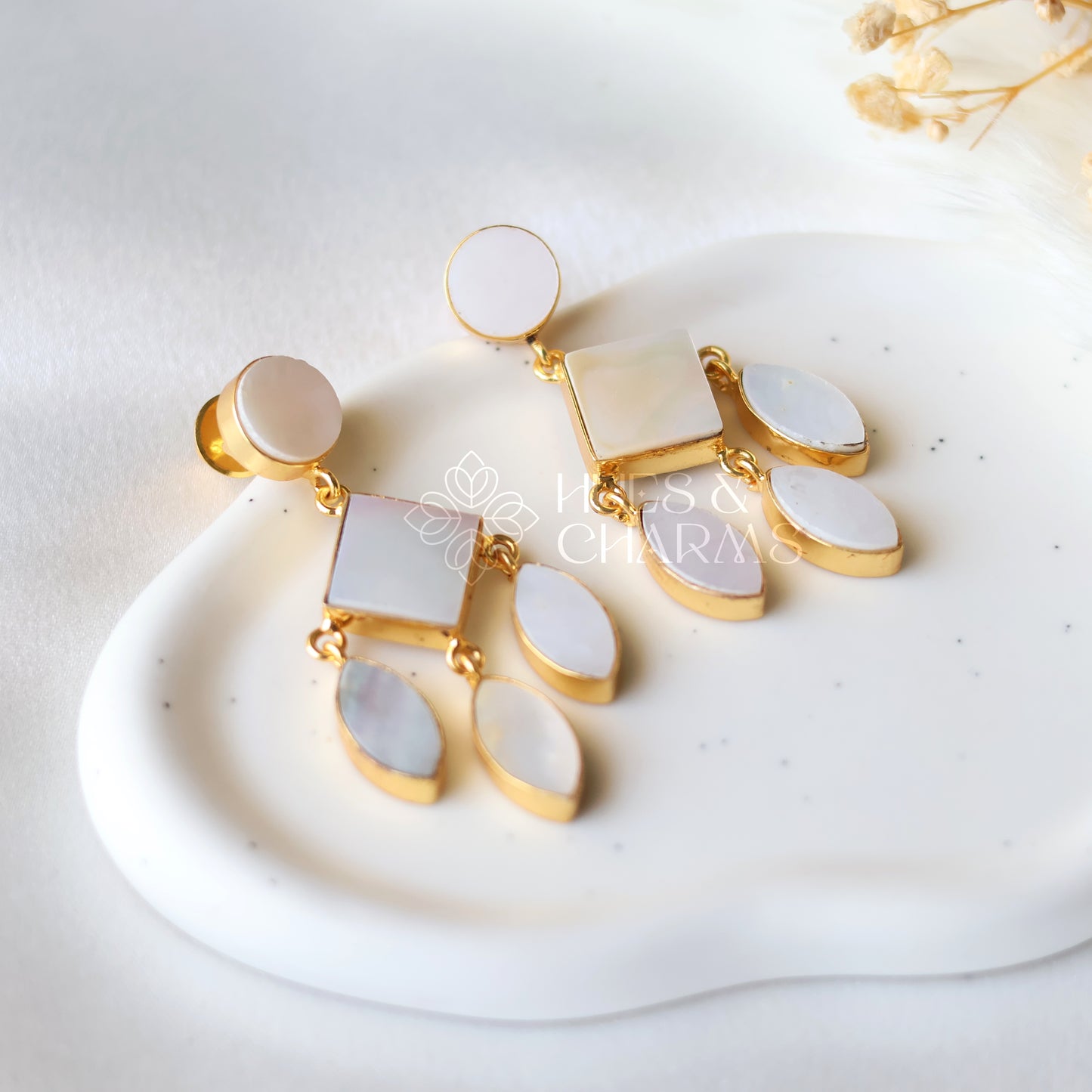 MOP TRI SHAPE STATEMENT EARRINGS