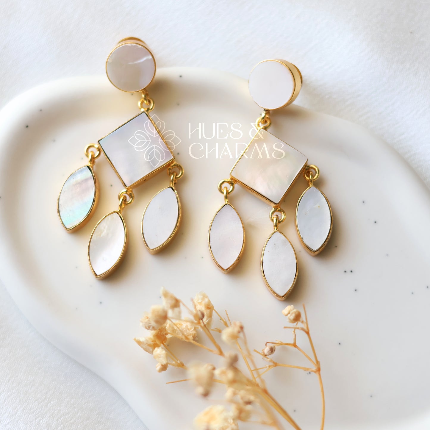 MOP TRI SHAPE STATEMENT EARRINGS