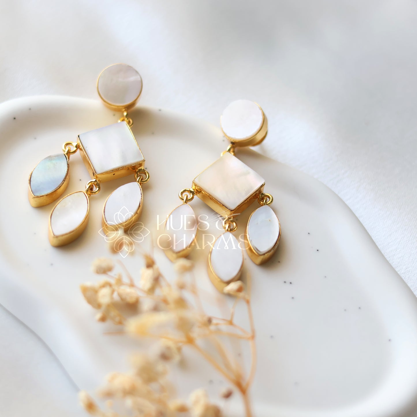 MOP TRI SHAPE STATEMENT EARRINGS