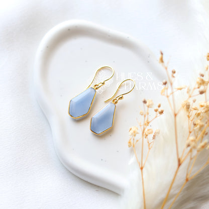 GOLDEN HEXAGON DROP EARRINGS - CLOUDY BLUE