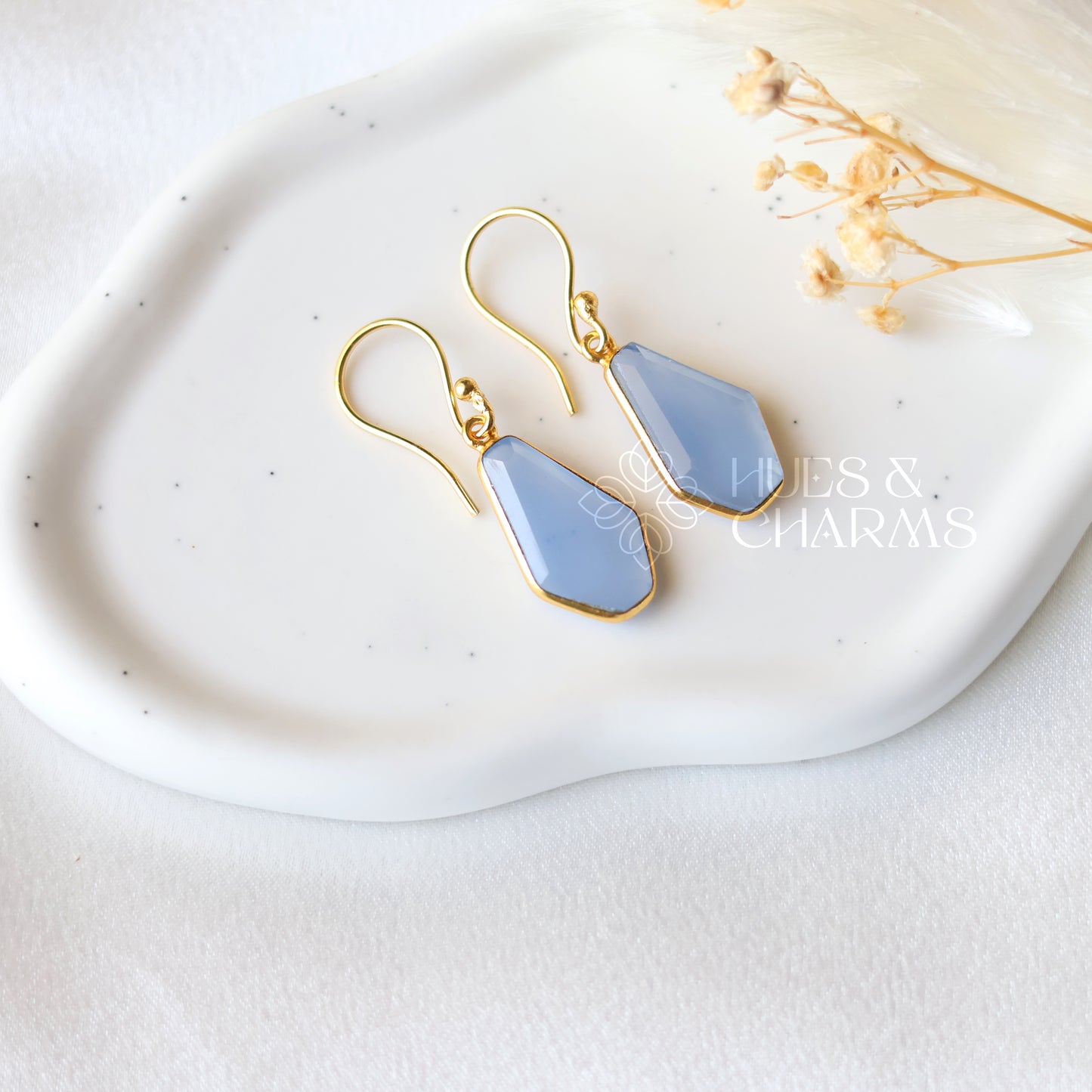 GOLDEN HEXAGON DROP EARRINGS - CLOUDY BLUE