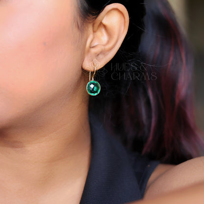 GLOSSY ROUND DROP EARRINGS- EMERALD GREEN