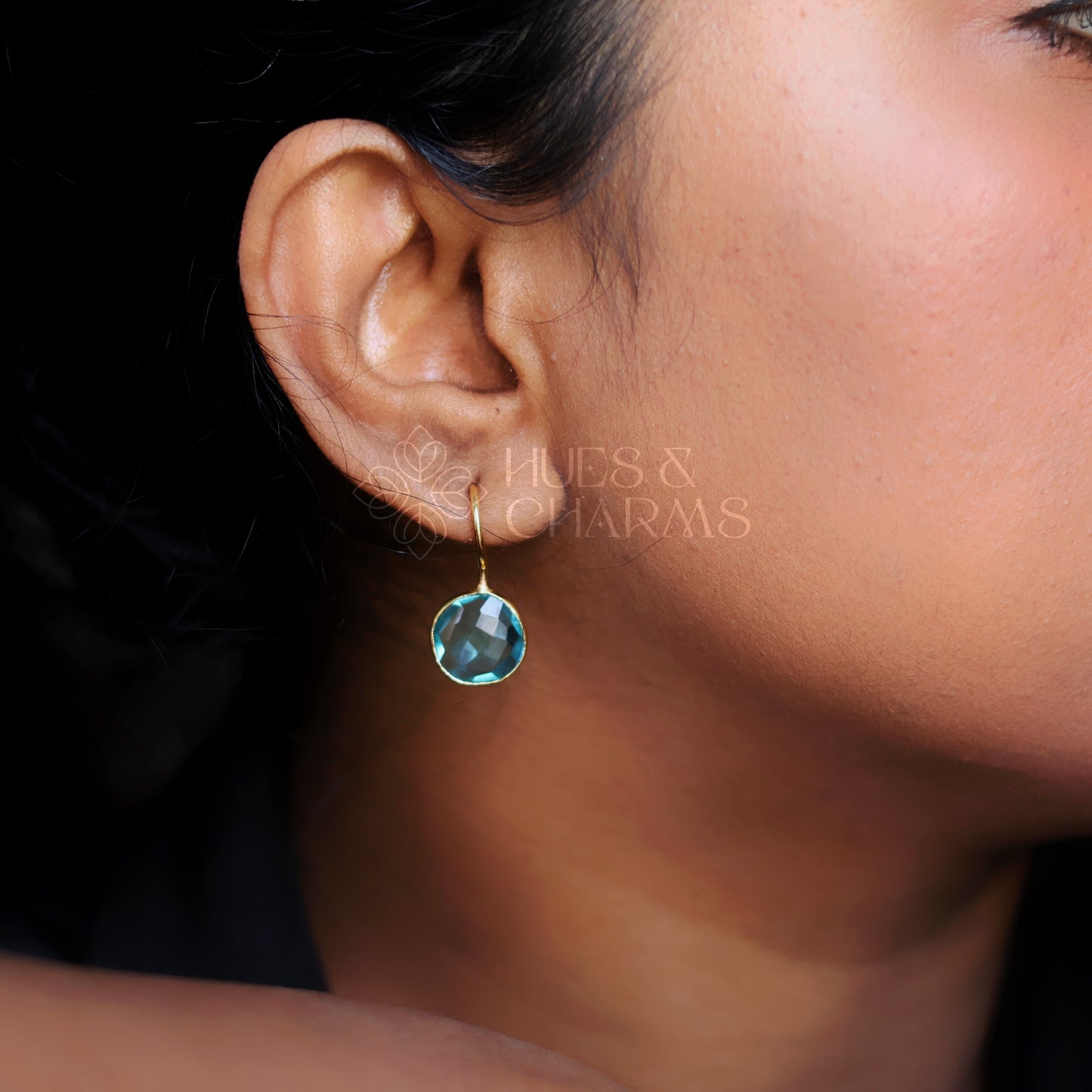 GLOSSY ROUND DROP EARRINGS- OCEAN BLUE