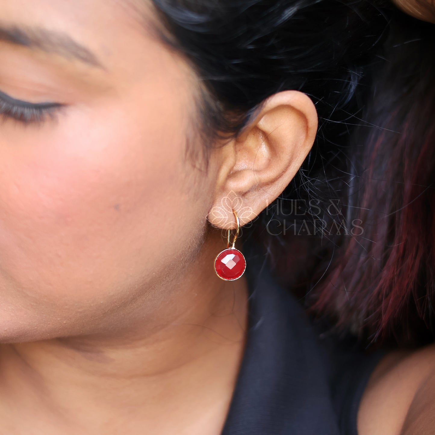 GLOSSY ROUND DROP EARRINGS- RED