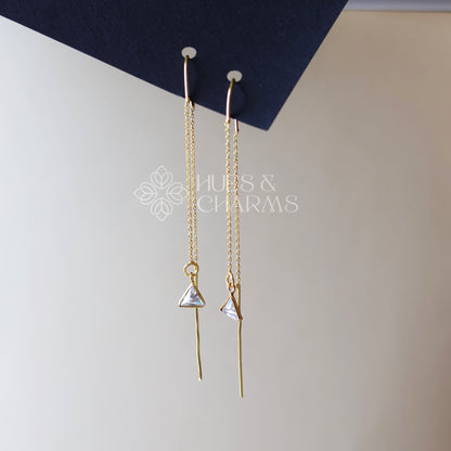 TRIANGLE NEEDLE AND THREAD GLOSSY DROP EARRING