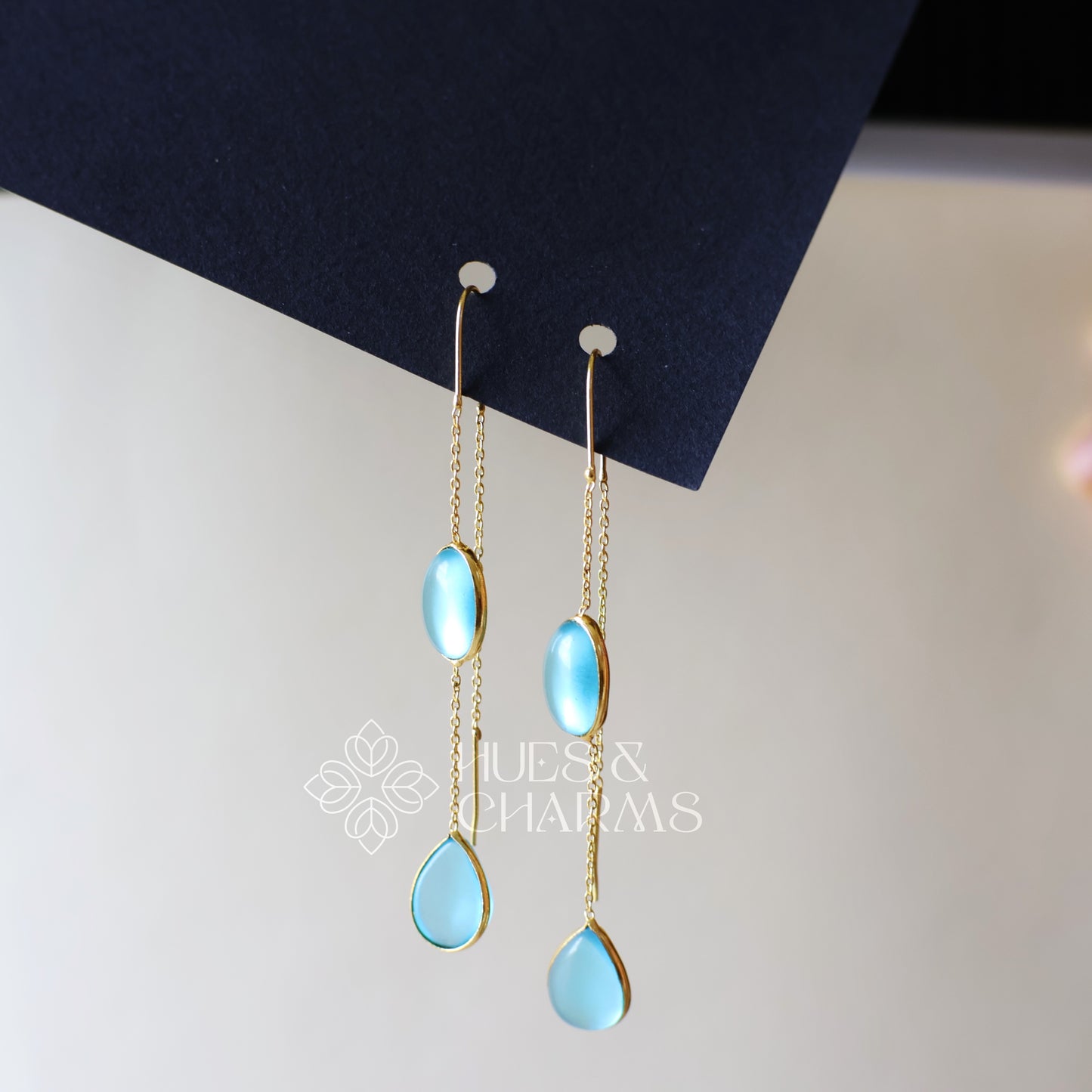 GOLDEN NEEDLE AND THREAD GLOSSY DROP EARRING - SKY BLUE