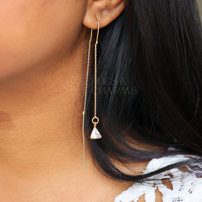 TRIANGLE NEEDLE AND THREAD GLOSSY DROP EARRING