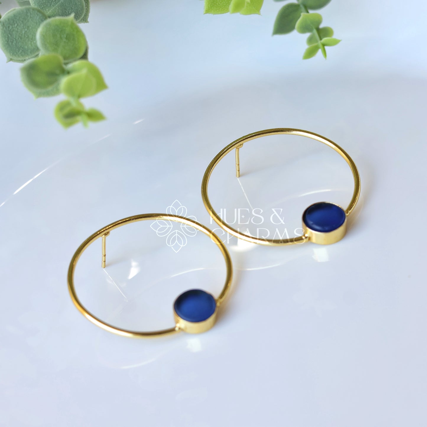 ROUND HOOP EARRINGS - BLUE