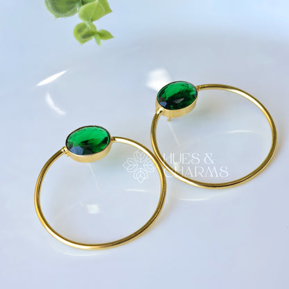 OVAL GLOSSY HOOP EARRINGS - GREEN