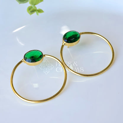 OVAL GLOSSY HOOP EARRINGS - GREEN