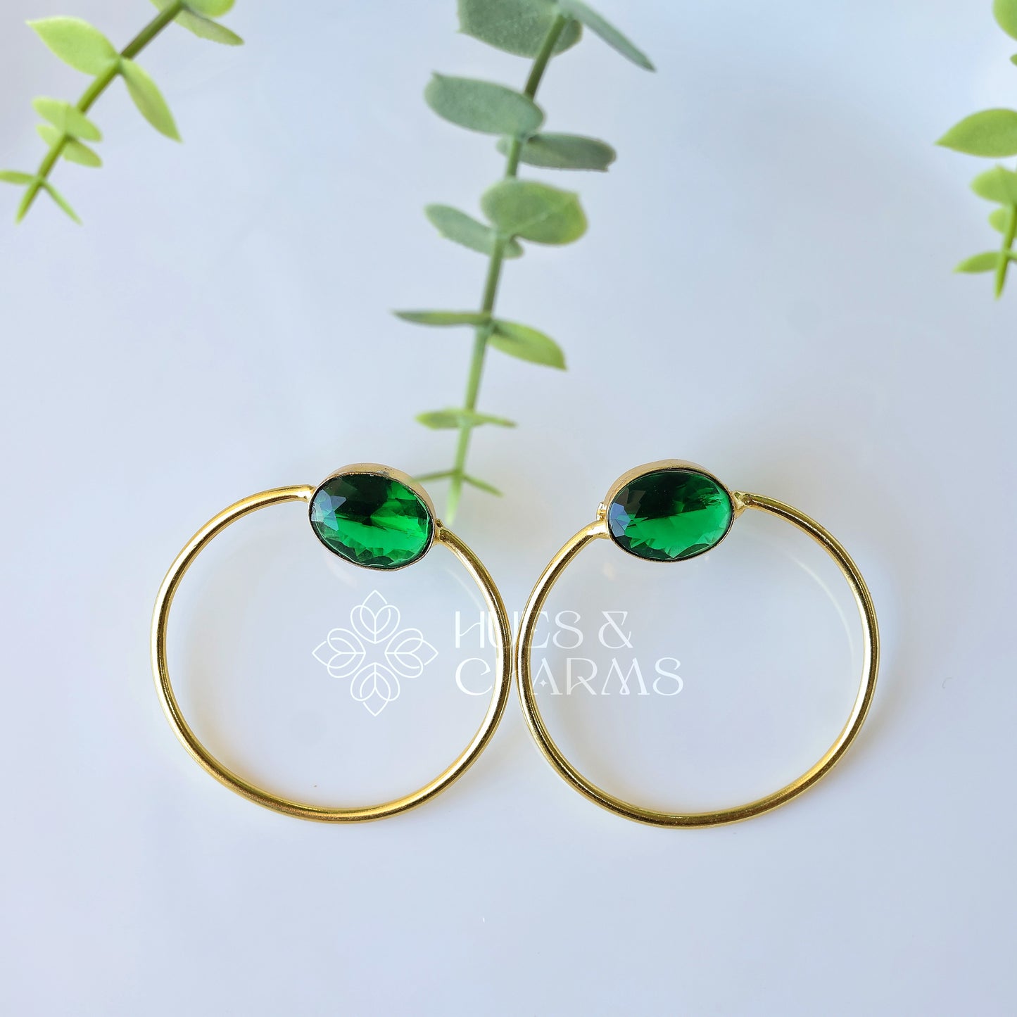 OVAL GLOSSY HOOP EARRINGS - GREEN