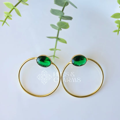 OVAL GLOSSY HOOP EARRINGS - GREEN