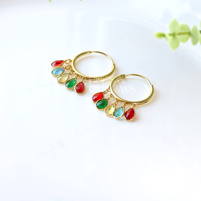 GOLDEN HOOP WITH GLOSSY DROPS- MULTICOLOR